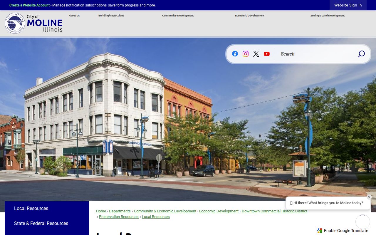 Moline local resources page describing city directories and Rock Island County history holdings
