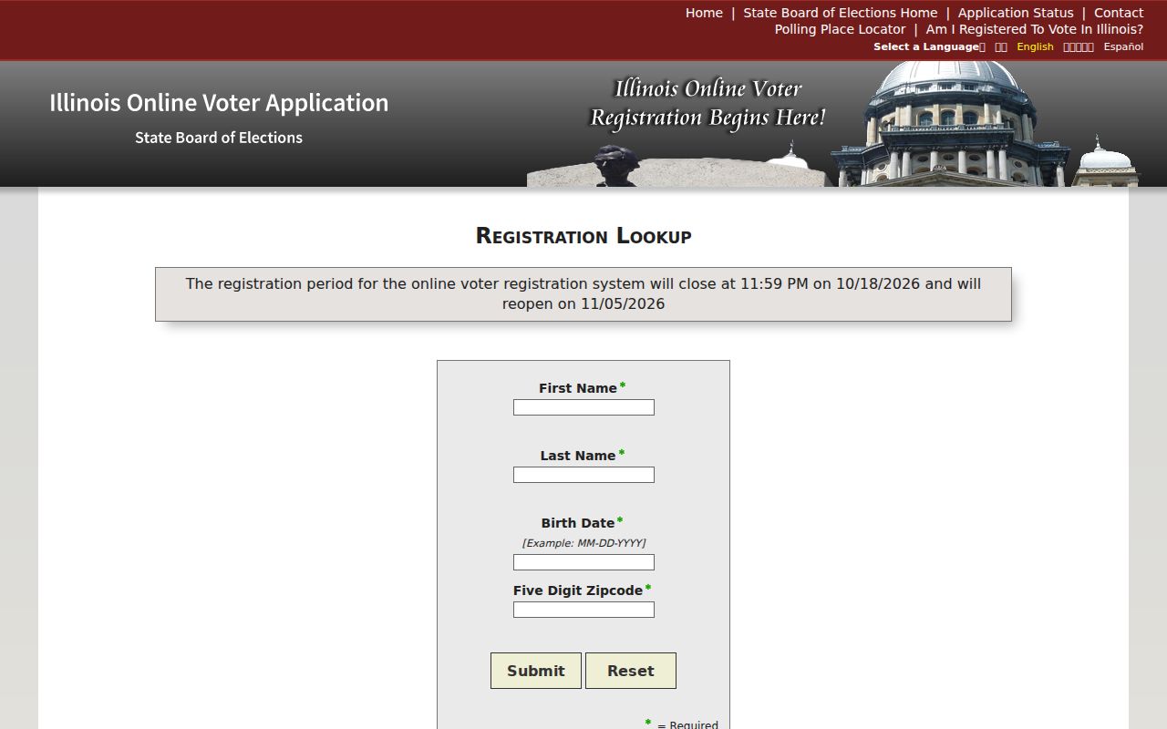 Illinois voter registration lookup used for an East Moline registration match