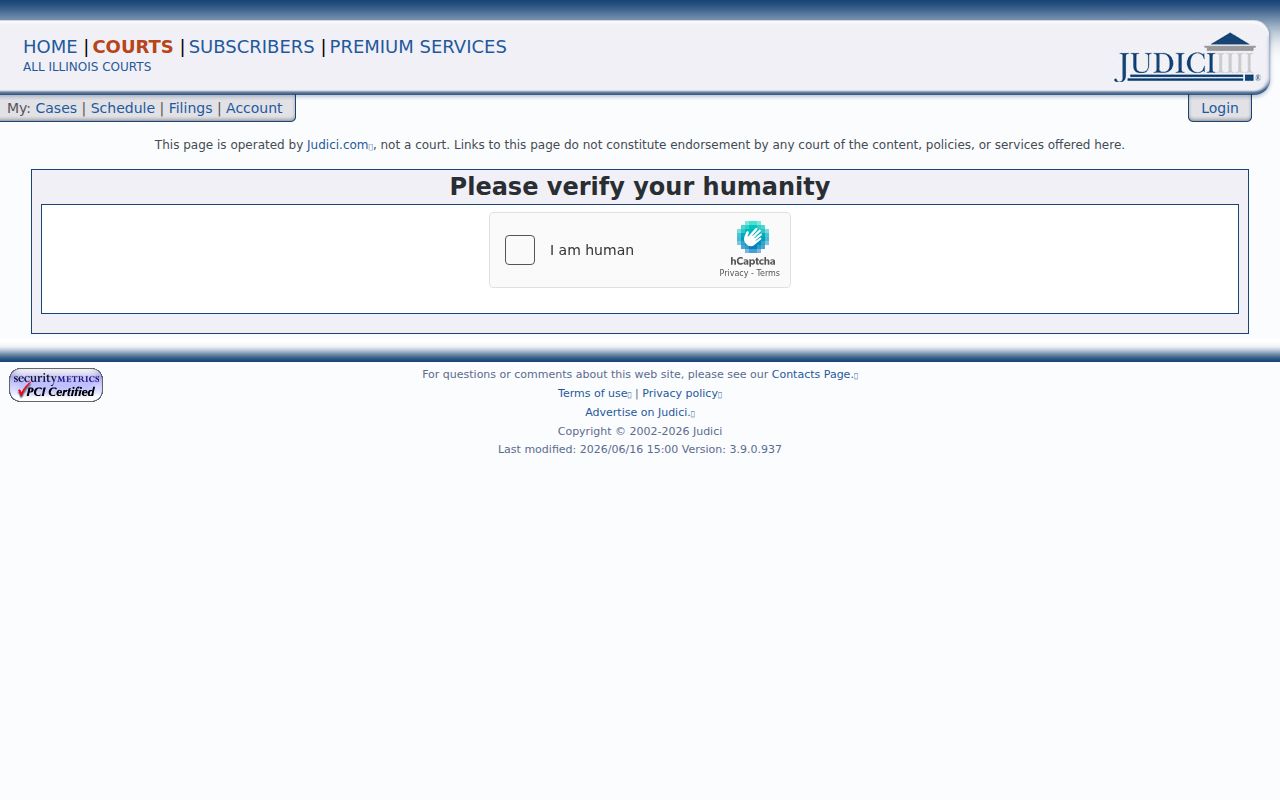 Judici Rock Island County case search human verification screen