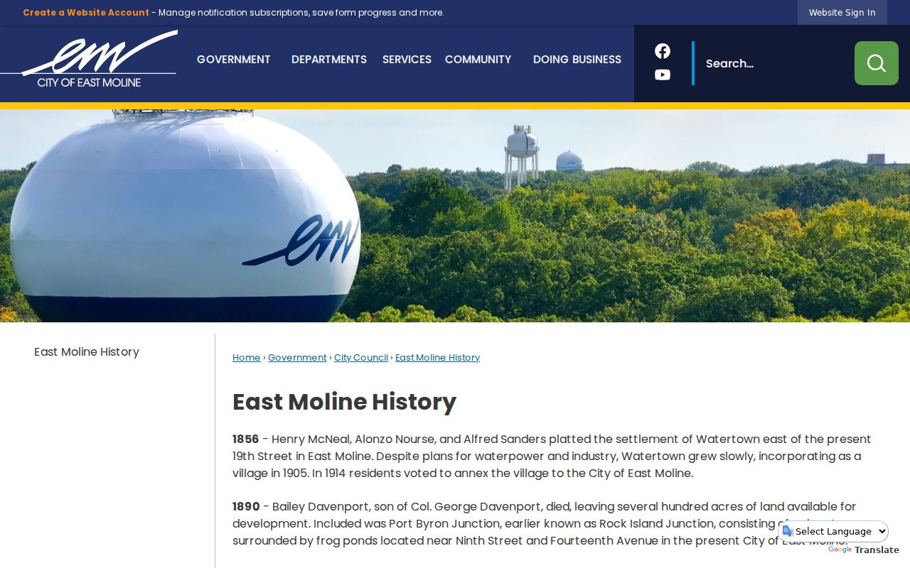 Official East Moline history with Watertown and junction context