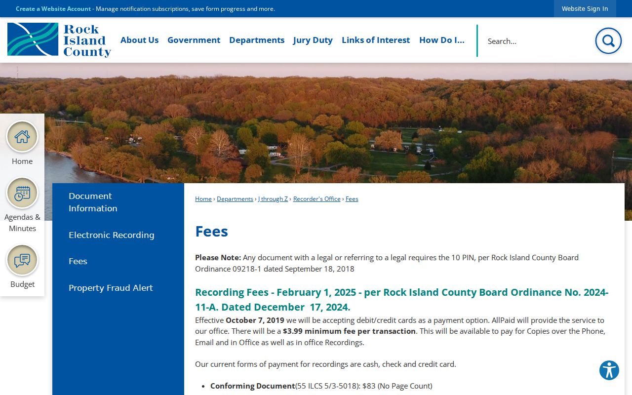 Rock Island County Recorder fees for East Moline deed copies