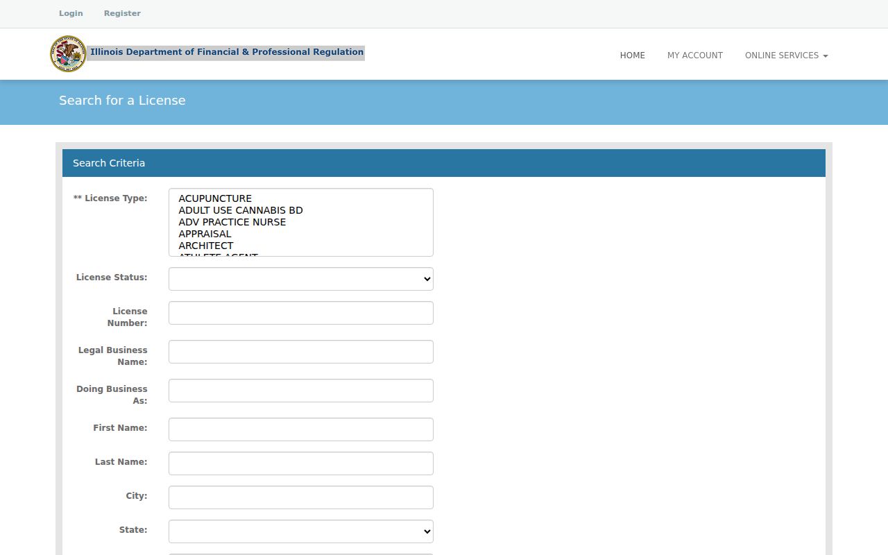 Illinois professional license lookup for confirming an East Moline public credential