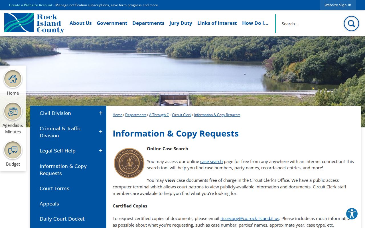 Rock Island Circuit Clerk information and copy request options