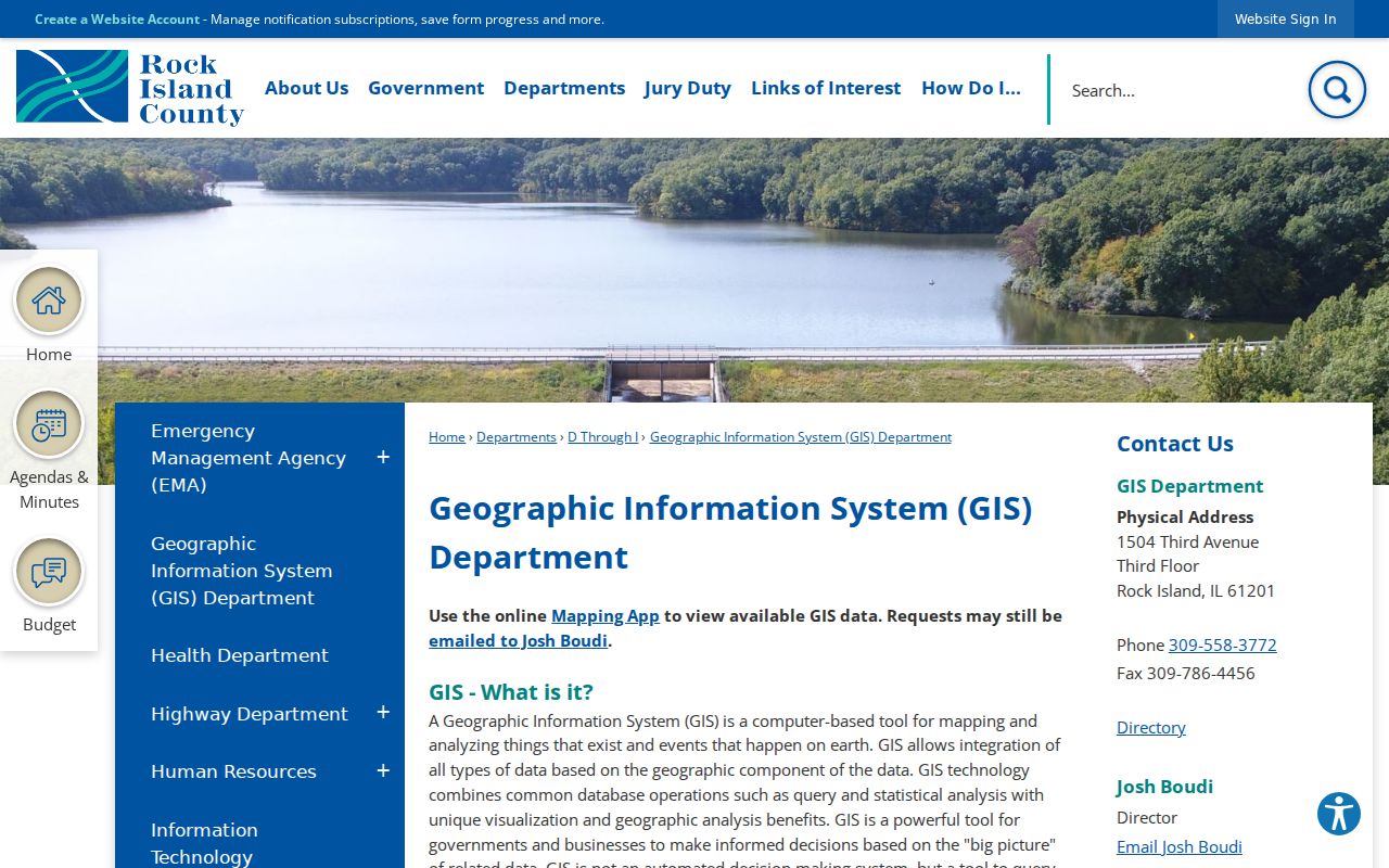 Rock Island County GIS Department page describing parcel and address mapping