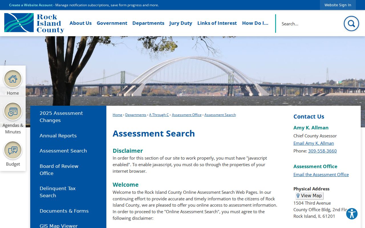 Rock Island County assessment search entry for East Moline address research
