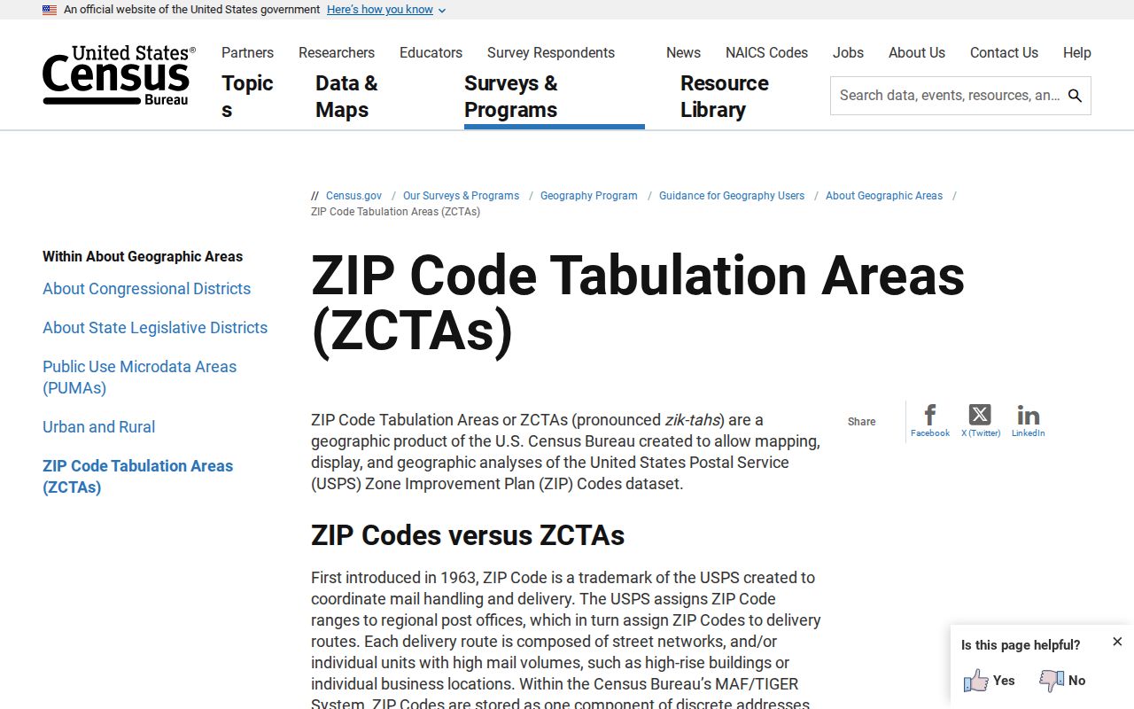 Census guidance explaining ZIP Code Tabulation Areas for East Moline research