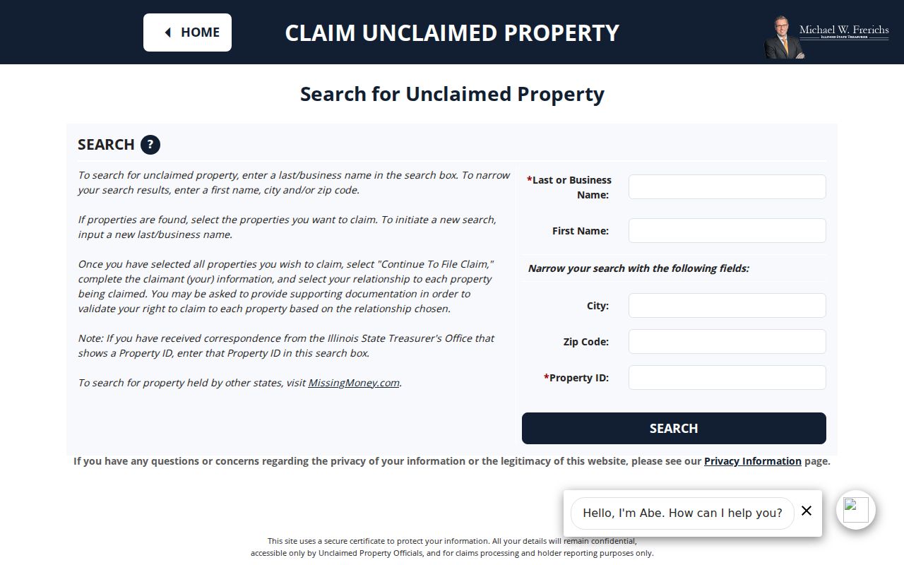 Illinois I-Cash form with ZIP search for an East Moline name